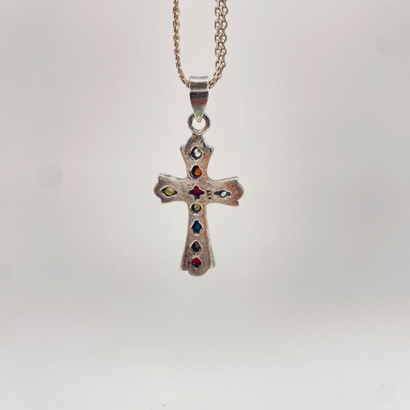 Sterling Silver Navrantha Cross Pendant and Woven Mesh Italian Chain 24” - Picture 5 of 16